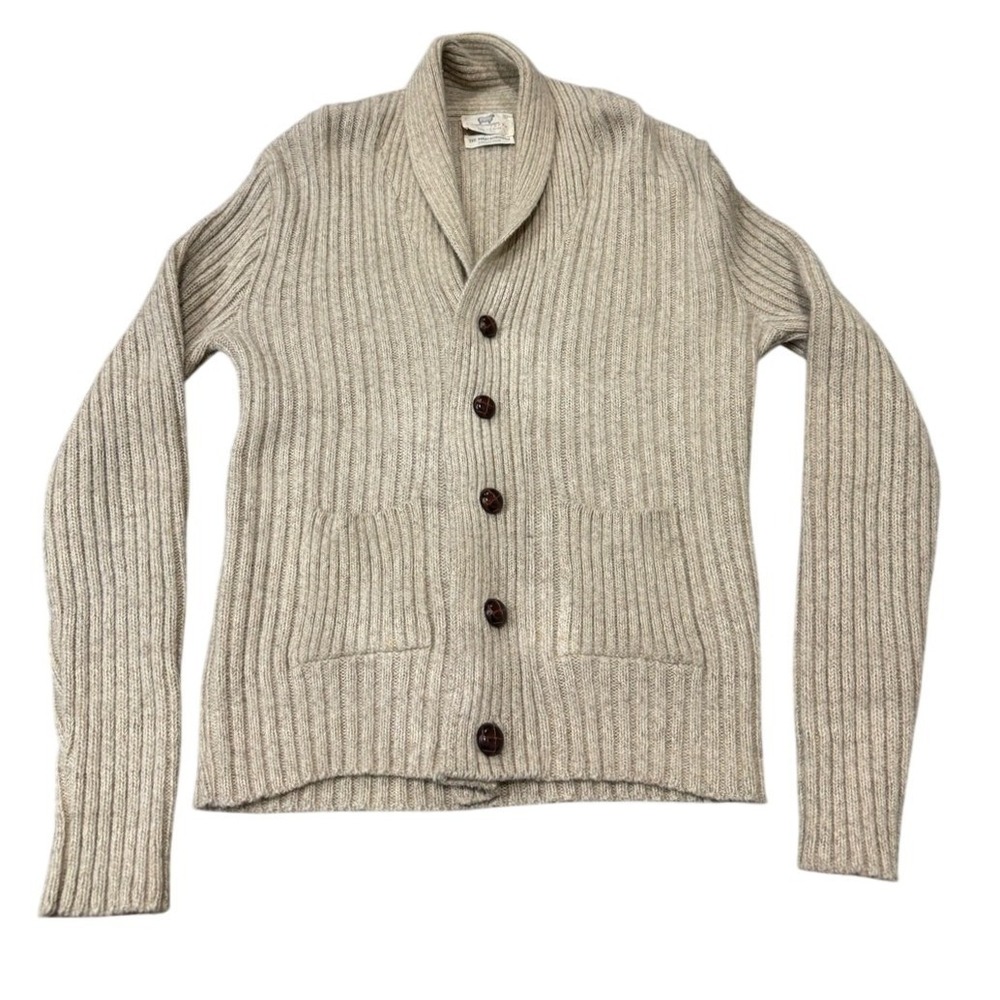 Lord Jeff Marlborough Cardigan Sweater Mens Large Wool Blend Shawl Collar Beige